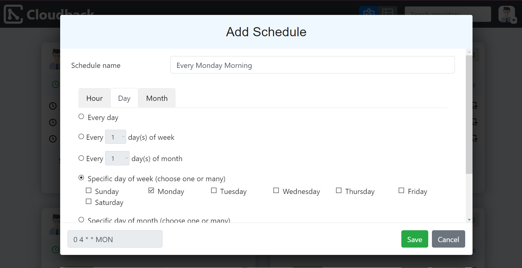 Custom schedule to back up GitHub repository at a specific day of week