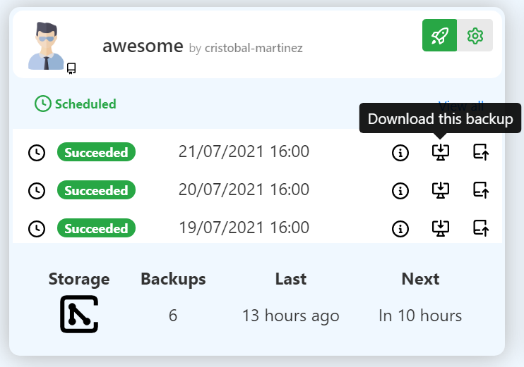 download GitHub repository backup from Cloudback dashboard