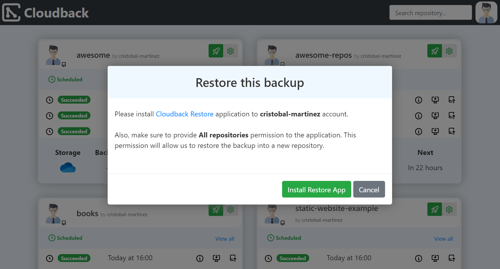 install a restore GitHub application